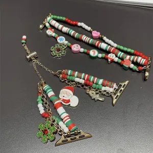 Noël Bracelet Montre Connectée Perles Poterie Douce Bracelet Remplacement Chaîne Métal Fête Bracelet Festif Cadeau