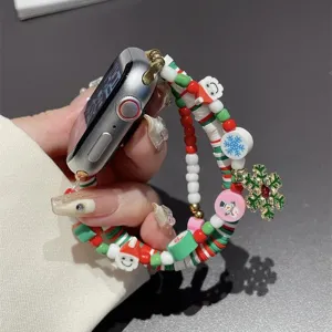 Bracelet de montre Apple Watch en perles de Noël argile polymère coloré et festif