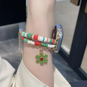 Bracelet de montre perlé de Noël compatible avec Apple Watch, bracelet coloré en argile douce.