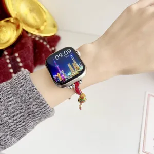 Braided watch strap compatible with Apple Watch, with traditional Chinese fortune design.