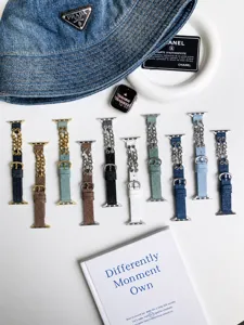 Vintage Jeans und Metallkette Apple Watch Armband, stilvoller Ersatz fuer iWatch Series SE.