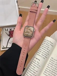Roze kasjmir leren band voor Apple Watch herfst winter vervangend horlogebandje accessoire