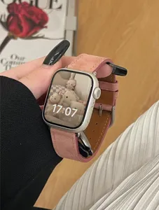 Roze suède leren horlogeband vervanging voor Apple Watch SE 7 8 9, zachte comfortabele band.