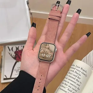 Roze suède horlogeband vervanging compatibel met Apple Watch SE 8 7 6 dames winter accessoire