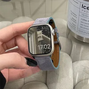 Suède lederen horlogeband voor Apple Watch, zachte herfst winter vervangende band lichtblauw.