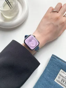 Retro Denim Metallkette Apple Watch Armband, stilvolles Ersatzarmband fuer iWatch.