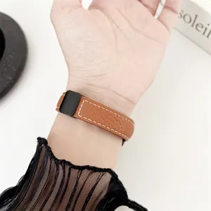 Litchi pattern magnetic leather watch strap compatible with Apple Watch series ultra 9 8 7
