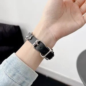 Cinturino in vera pelle stile punk con fibbia in metallo per ricambio smartwatch donna.
