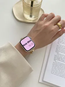 Edler Edelstahl Uhrenarmband Ersatz für Smartwatch, glänzendes Zirkon Metall Armband Damen.