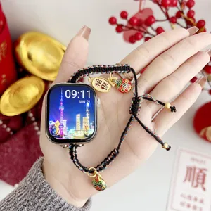 Braided Rope Smart Watch Band For Apple Watch Replacement Strap Woven Wristband With Metal Pendant Stylish Design