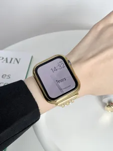 Estuche protector brillante chapado en oro elegante compatible con Apple Watch accesorio