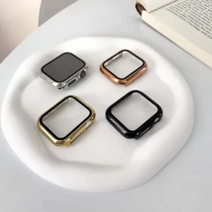 Funda Protectora de TPU Brillante Galvanizada Y Correa de Cadena de Metal con Diamantes de Imitación Para Apple Watch