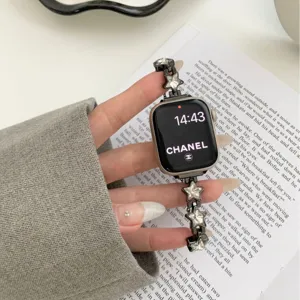 Metall Stern Strass Kette Uhrenarmband Kompatibel Mit Apple Watch Series Ultra SE Huawei Mode Damen Schmuck Armband