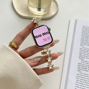Luxus Strass Stern Metall Uhrenarmband Ersatz fuer Apple Watch Smartwatch Armband edel