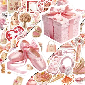 50 stuks roze vintage esthetische stickers voor dagboek, waterfles, laptop decoratie