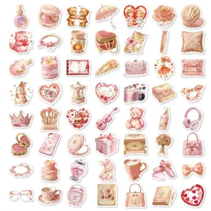 50 Stuks vintage roze schattige stickers voor dagelijks gebruik en notitieboekjes.