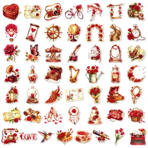 Detailansicht des Vintage-Rosen-Sticker-Sets mit romantischen Blumenmotiven zum Basteln.