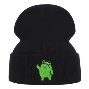 Unisex Warm Strickmütze Winter Outdoor Einfarbig Süß Frosch Stickerei Mode Lässig Pullover Totenkopf Mütze