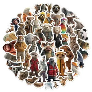 50pcs creative anthropomorphic animal stickers in human clothes, DIY laptop and journal decor.