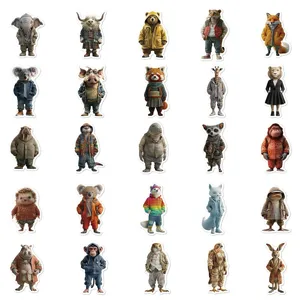 50pcs creative anthropomorphic animal stickers portrait cute fashion decals for laptop diary