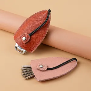 Portachiavi Estraibile in Vera Pelle Custodia Portatile per Chiavi dell'Auto Copritasti Minimalista in Pelle Bovina per Uomo Donna