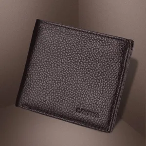 Cartera Corta de Cuero Genuino para Hombre Piel de Vacuno Color Sólido Minimalista Plegable Tarjetero Monedero Negocios