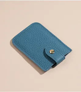 Slim leather card holder minimalist mini wallet coin case compact snap button pocket