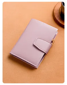 Women short wallet tri-fold compact purse with card slots and zipper coin pocket.