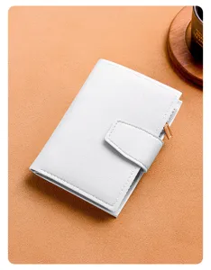 Women short wallet simple fashion tri fold coin purse multi card slot zipper buckle white