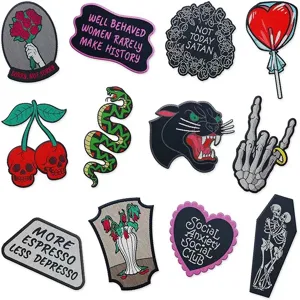 Punk Embroidered Patches For Clothing Punk Skull Black Panther Iron On Patch DIY Woven Labels Decoration Appliques Jacket Bag Badge