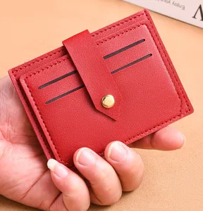 Red leather card holder minimalist credit card wallet slim card case pocket coin purse