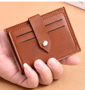 Brown PU leather minimalist card holder ultra thin mini wallet multi slot card case