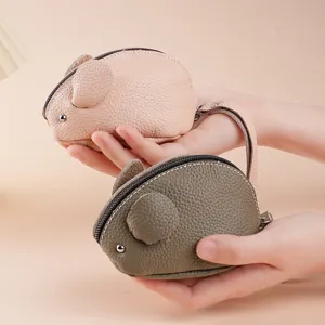 Women's Genuine Leather Cute Mouse Shape Coin Purse Mini Handheld Keychain Zipper Card Holder Wallet