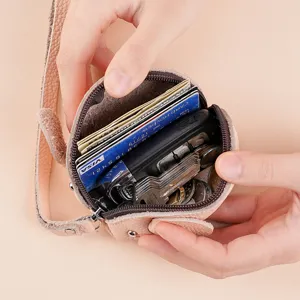 Genuine leather mini coin purse cute mouse design zipper wallet for women keys card cash storage
