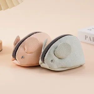 Cute leather mouse coin purse, mini zipper key wallet, creative portable storage bag.