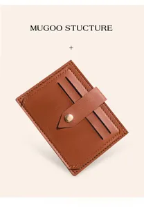 Ultra-thin brown PU leather card holder for women and men, mini multi-slot card wallet.