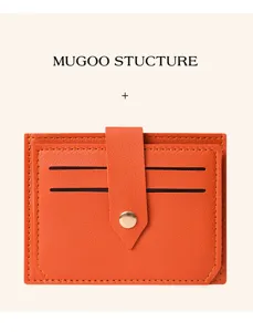 Minimalist orange leather card holder slim credit card case wallet for women and men.