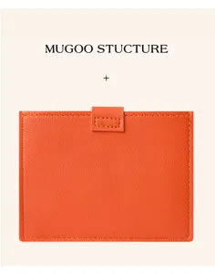 Orange leather card holder ultra thin minimalist credit card case slim pocket wallet