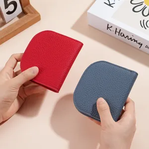 Genuine leather mini short wallet for women, soft cowhide compact card holder coin purse.