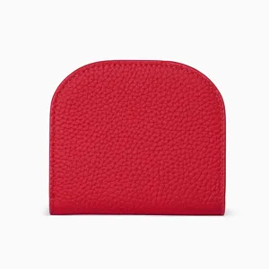 Genuine leather mini coin purse women short compact card holder red top layer cowhide