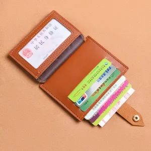 Slim leather card holder for men and women, minimalist mini credit card wallet organizer.