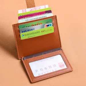 Minimalist leather card holder slim wallet multi-slot credit card case brown pocket organizer