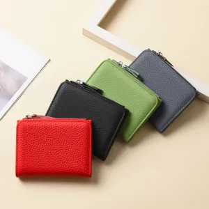 Genuine leather coin purse short zipper wallet card holder for women and men stylish mini wallet