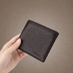 Cartera corta de cuero genuino para hombre suave marron compacto tarjetero elegante