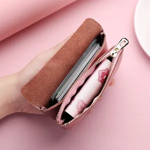 Mini porte-monnaie en cuir véritable pour femme, étui à cartes souple avec fermeture éclair.