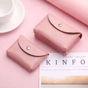 Porte-monnaie en cuir véritable pour femme mini portefeuille étui à cartes rose.