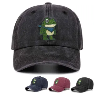 Πλυμένο Denim Καπέλο Baseball Χαριτωμένο Κέντημα Βατράχου Vintage Dad Hat Casual Hip Hop Καπέλο Ηλιοπροστασίας Για Άνδρες Γυναίκες