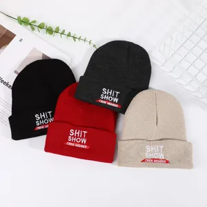 Winter Warm Knitted Beanie Hat Unisex Casual Letter Embroidered Acrylic Cold Hat Outdoor Skull Cap