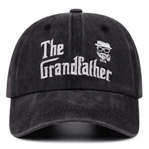 Detailed view of the vintage washed black baseball cap with white embroidery and graphic.