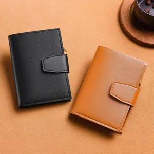 Women short wallet minimalist compact tri-fold coin purse with card slots and zipper closure